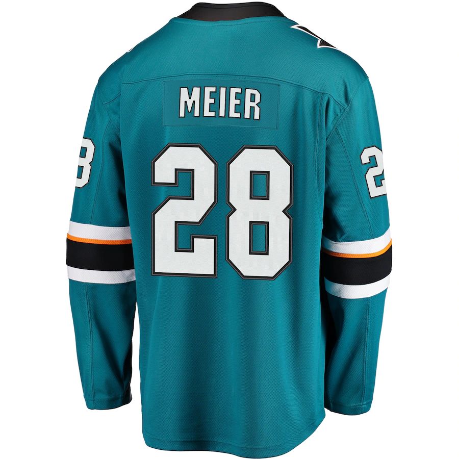 SJ.Sharks #28 Timo Meier Fanatics Branded Home Premier Breakaway Player Jersey  Teal Stitched American Hockey Jerseys CustomName