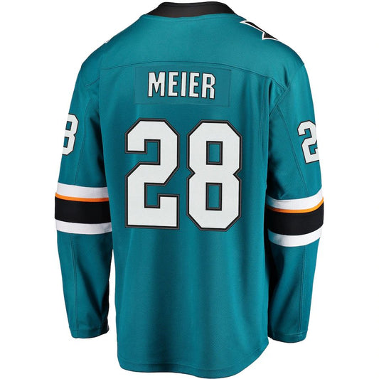 SJ.Sharks #28 Timo Meier Fanatics Branded Home Premier Breakaway Player Jersey  Teal Stitched American Hockey Jerseys CustomName