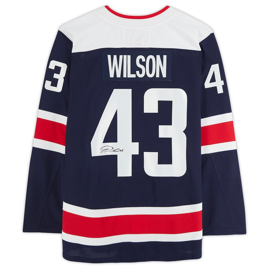 W.Capitals #43 Tom Wilson Fanatics Authentic Autographed Alternate Authentic Jersey Navy Stitched American Hockey Jerseys CustomName