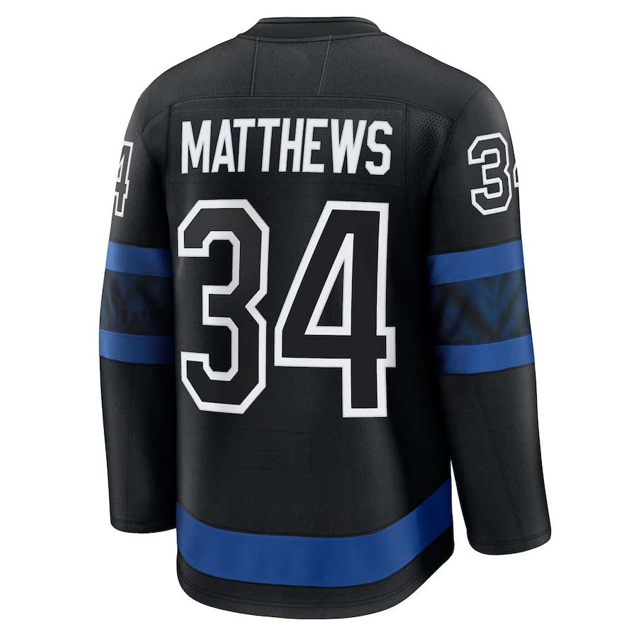 T.Maple Leafs #34 Auston Matthews Fanatics Captain Patch Alternate Premium Jersey - Black Stitched American Hockey Jerseys CustomName