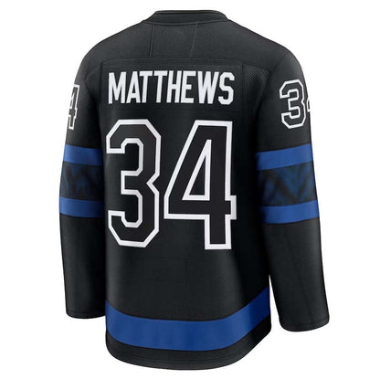 T.Maple Leafs #34 Auston Matthews Fanatics Captain Patch Alternate Premium Jersey - Black Stitched American Hockey Jerseys CustomName