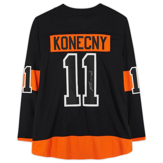 P.Flyers #11 Travis Konecny Fanatics Authentic Autographed Alternate Fanatics Breakaway Jersey Black Stitched American Hockey Jerseys CustomName