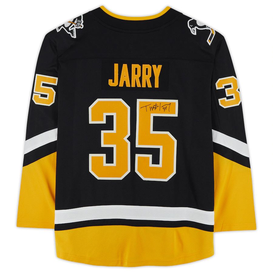 P.Penguins #35 Tristan Jarry Fanatics Authentic Autographed Alternate Breakaway Jersey Black Stitched American Hockey Jerseys CustomName