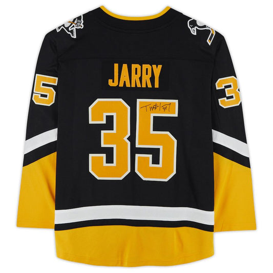 P.Penguins #35 Tristan Jarry Fanatics Authentic Autographed Alternate Breakaway Jersey Black Stitched American Hockey Jerseys CustomName