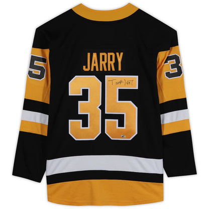 P.Penguins #35 Tristan Jarry Fanatics Authentic Autographed Breakaway Jersey Black Stitched American Hockey Jerseys CustomName