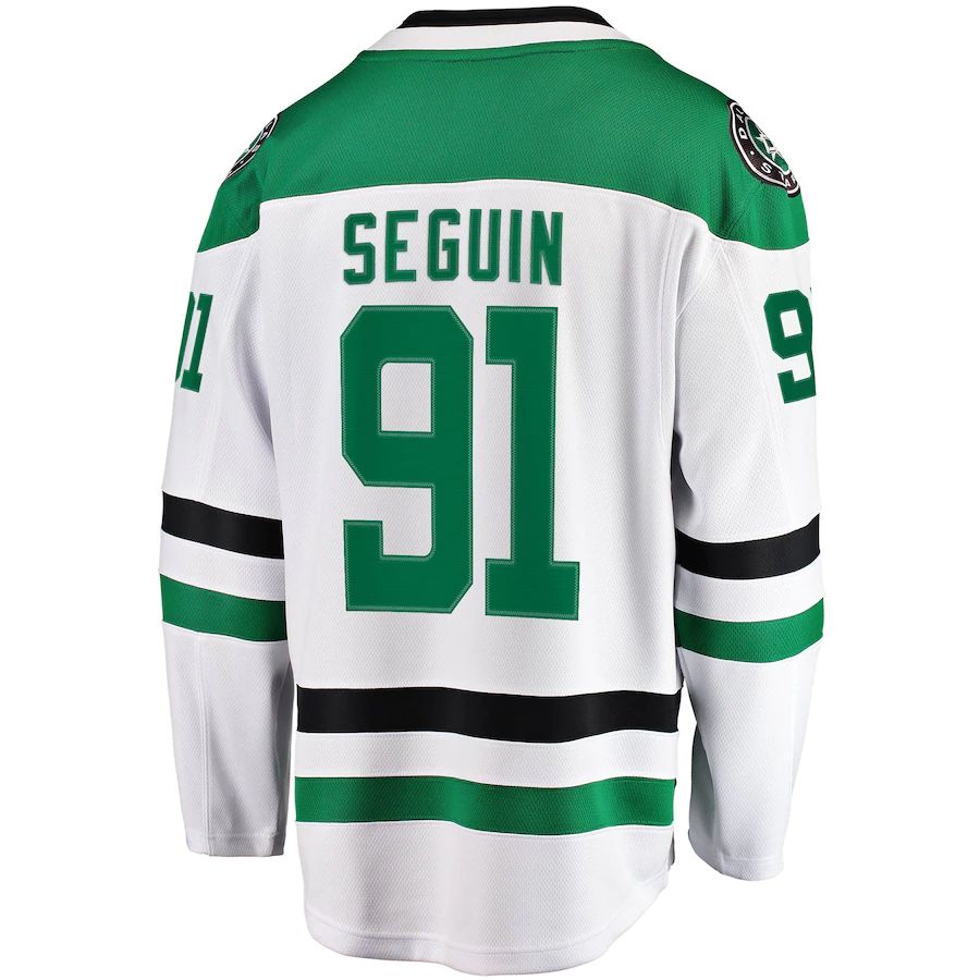 D.Stars #91 Tyler Seguin Fanatics Branded Away Premier Breakaway Player Jersey White Stitched American Hockey Jerseys CustomName