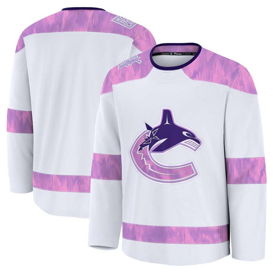 V.Canucks Fanatics 2024 Hockey Fights Cancer Practice Jersey - White Stitched American Hockey Jerseys CustomName