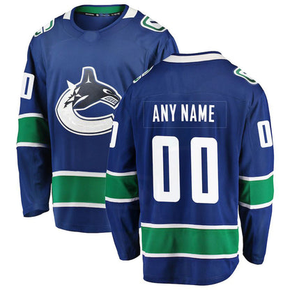 Custom V.Canucks  Fanatics Branded Home Team Breakaway Jersey  Royal Stitched American Hockey Jerseys CustomName