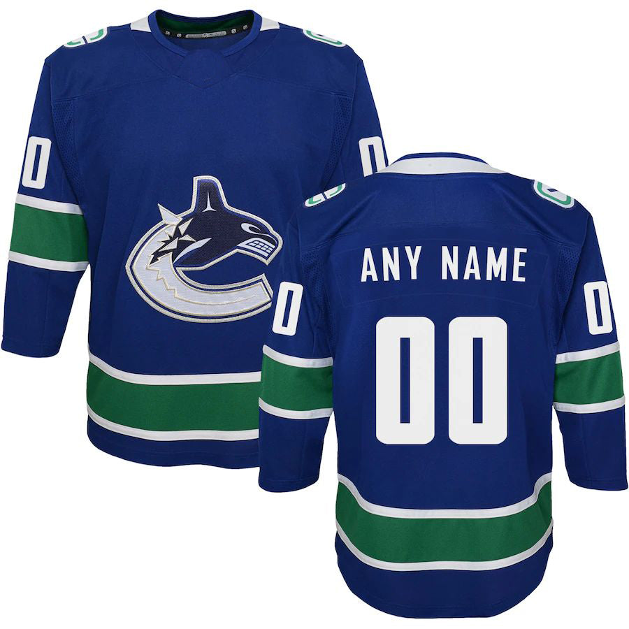Custom V.Canucks Premier Jersey Blue Stitched American Hockey Jerseys CustomName