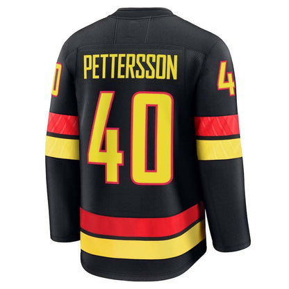 V.Canucks #40 Elias Pettersson Fanatics Alternate Premium Jersey - Black Stitched American Hockey Jerseys CustomName