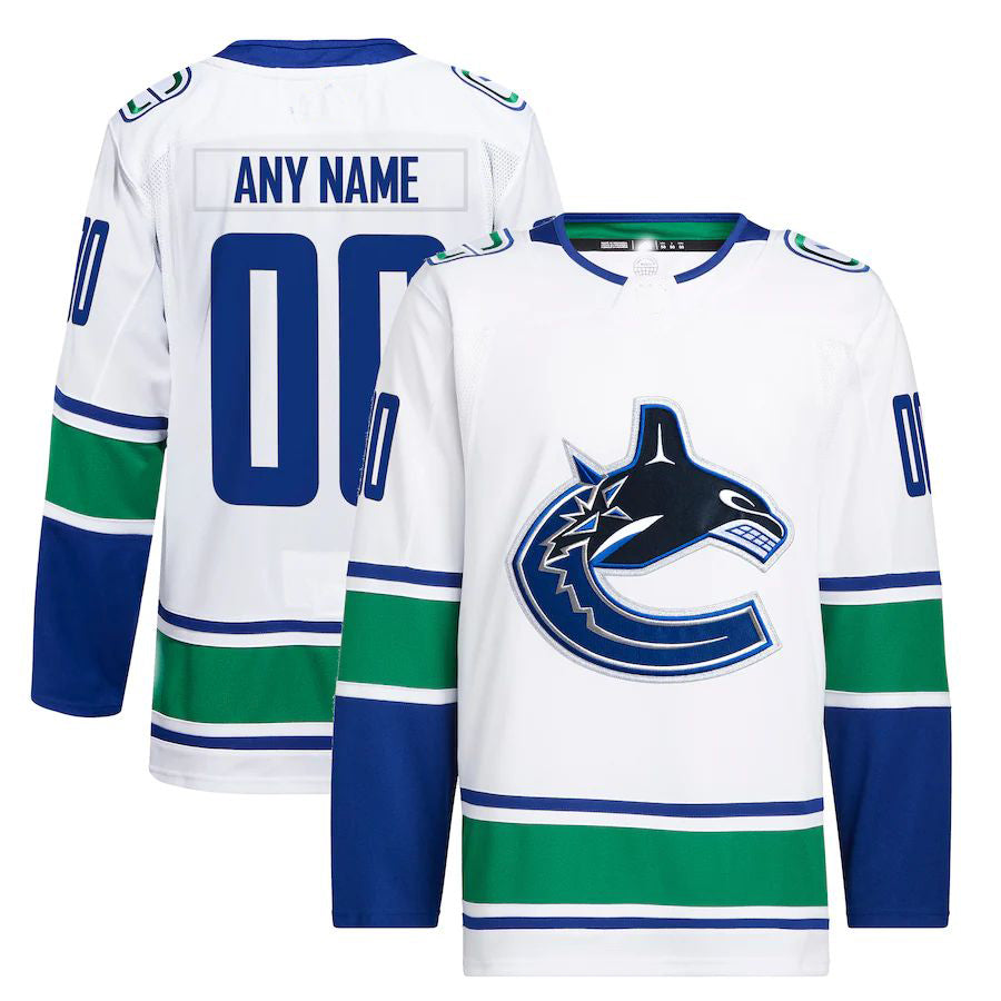 Custom V.Canucks Away Primegreen Authentic Pro Jersey White Stitched American Hockey Jerseys CustomName