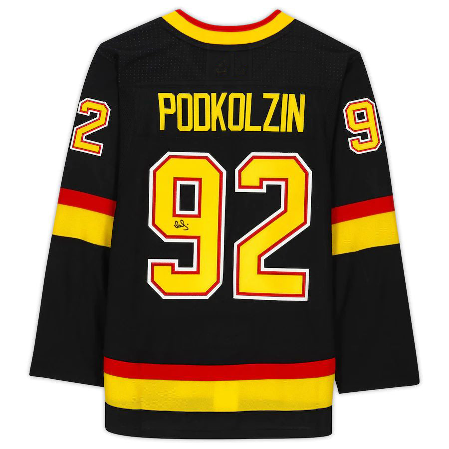 V.Canucks #92 Vasily Podkolzin Fanatics Authentic Autographed Alternate Authentic Jersey Black Stitched American Hockey Jerseys CustomName