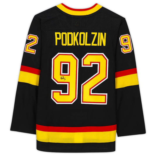 V.Canucks #92 Vasily Podkolzin Fanatics Authentic Autographed Alternate Authentic Jersey Black Stitched American Hockey Jerseys CustomName