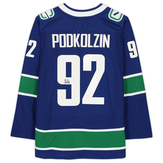 V.Canucks #92 Vasily Podkolzin Fanatics Authentic Autographed  Blue Stitched American Hockey Jerseys CustomName