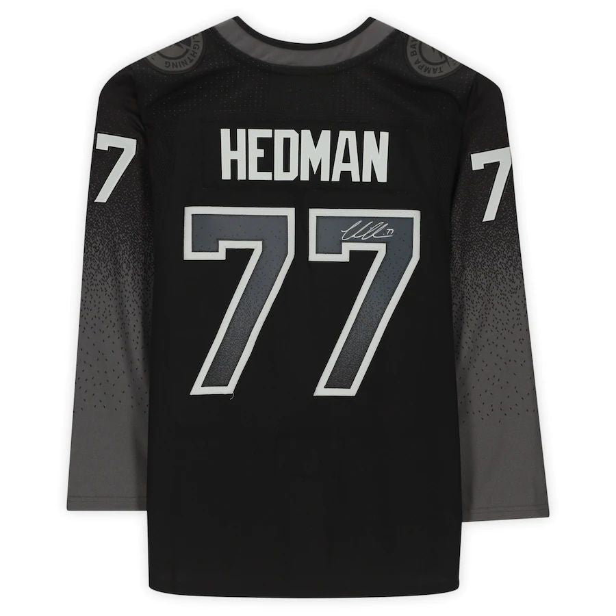 TB.Lightning #77 Victor Hedman Fanatics Authentic Autographed Black Alternate Jersey Stitched American Hockey Jerseys CustomName