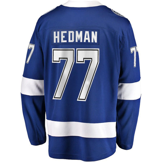 TB.Lightning #77 Victor Hedman Fanatics Branded Home 2022 Stanley Cup Final Breakaway Player Jersey  Blue Stitched American Hockey Jerseys CustomName
