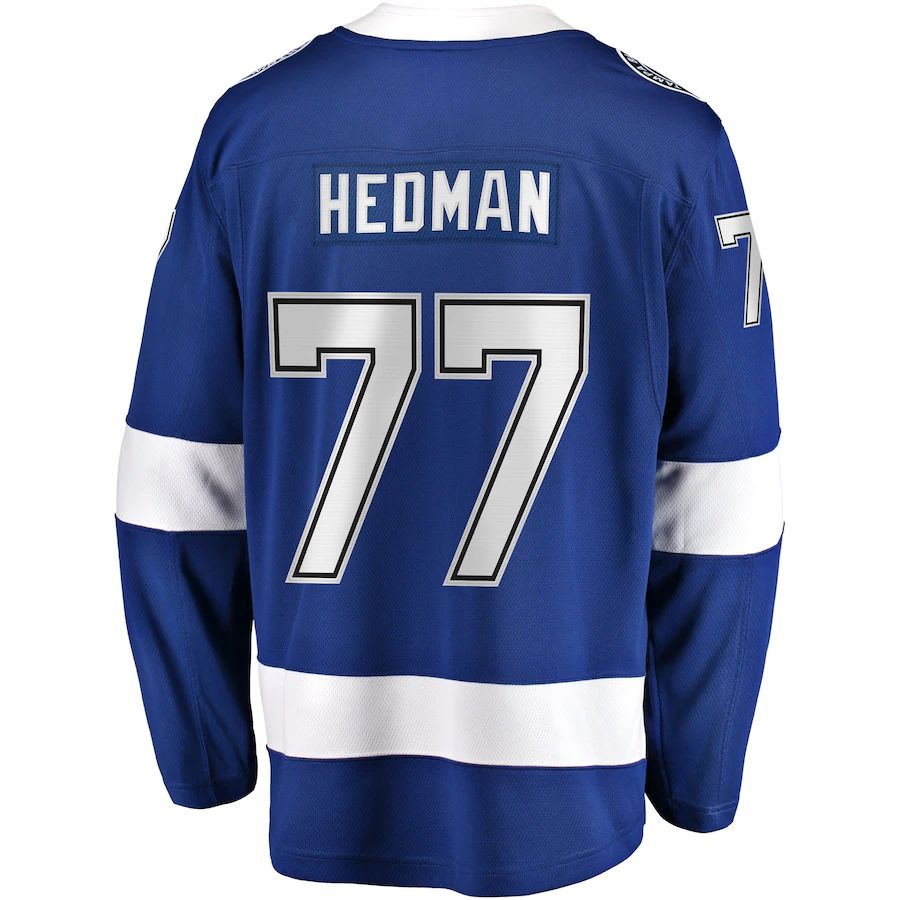 TB.Lightning #77 Victor Hedman Fanatics Branded Home Premier Breakaway Player Jersey  Blue Stitched American Hockey Jerseys CustomName