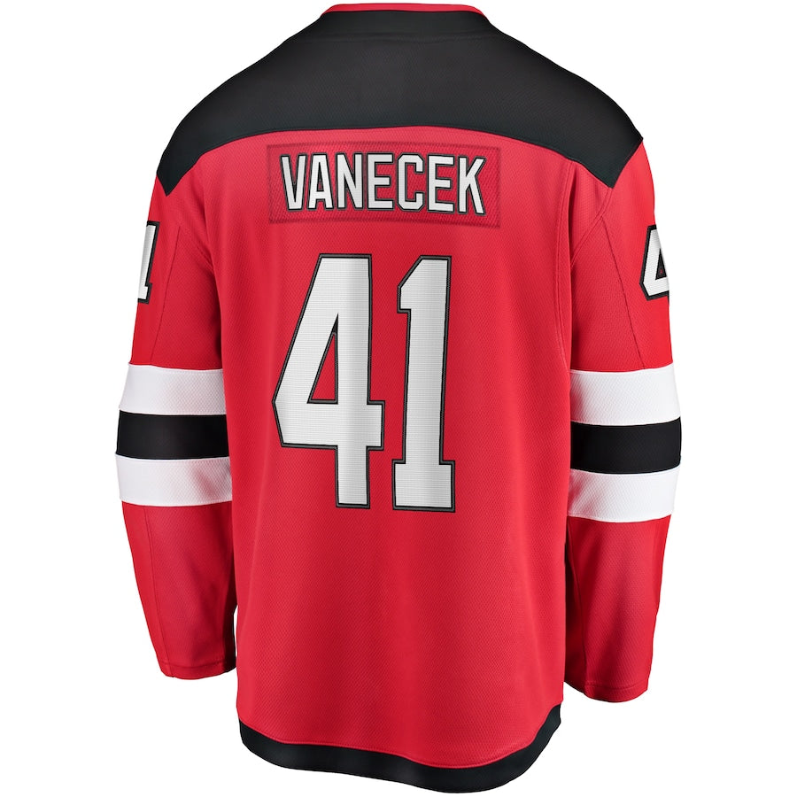 NJ.Devils #41 Vitek Vanecek Fanatics Branded Home Breakaway Player Jersey  Red Stitched American Hockey Jerseys CustomName