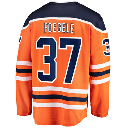 E.Oilers #37 Warren Foegele Fanatics Branded Home Breakaway Player Jersey  Orange Stitched American Hockey Jerseys CustomName