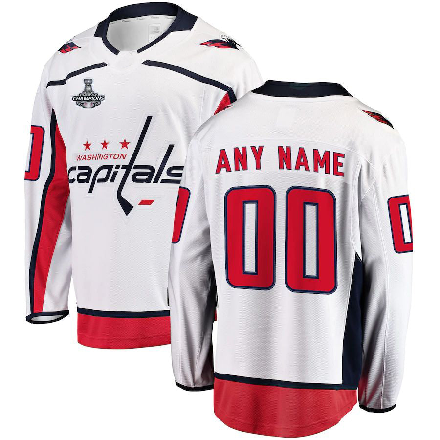 Custom W.Capitals 2018 Stanley Cup Champions Away Breakaway Jersey White Stitched American Hockey Jerseys CustomName