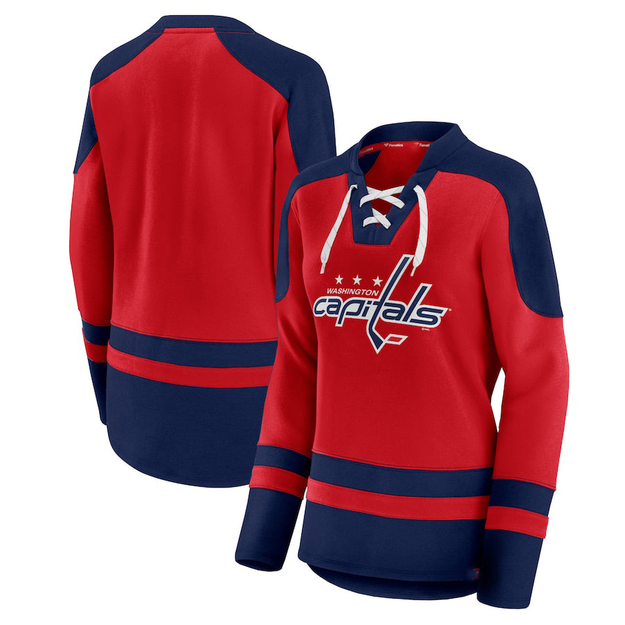 W.Capitals Fanatics Branded Net Gain Fleece V-Neck Pullover Sweatshirt Red Navy Stitched American Hockey Jerseys CustomName