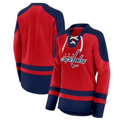 W.Capitals Fanatics Branded Net Gain Fleece V-Neck Pullover Sweatshirt Red Navy Stitched American Hockey Jerseys CustomName