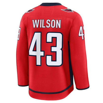 W.Capitals #43 Tom Wilson Fanatics Home Premium Jersey - Red Stitched American Hockey Jerseys CustomName