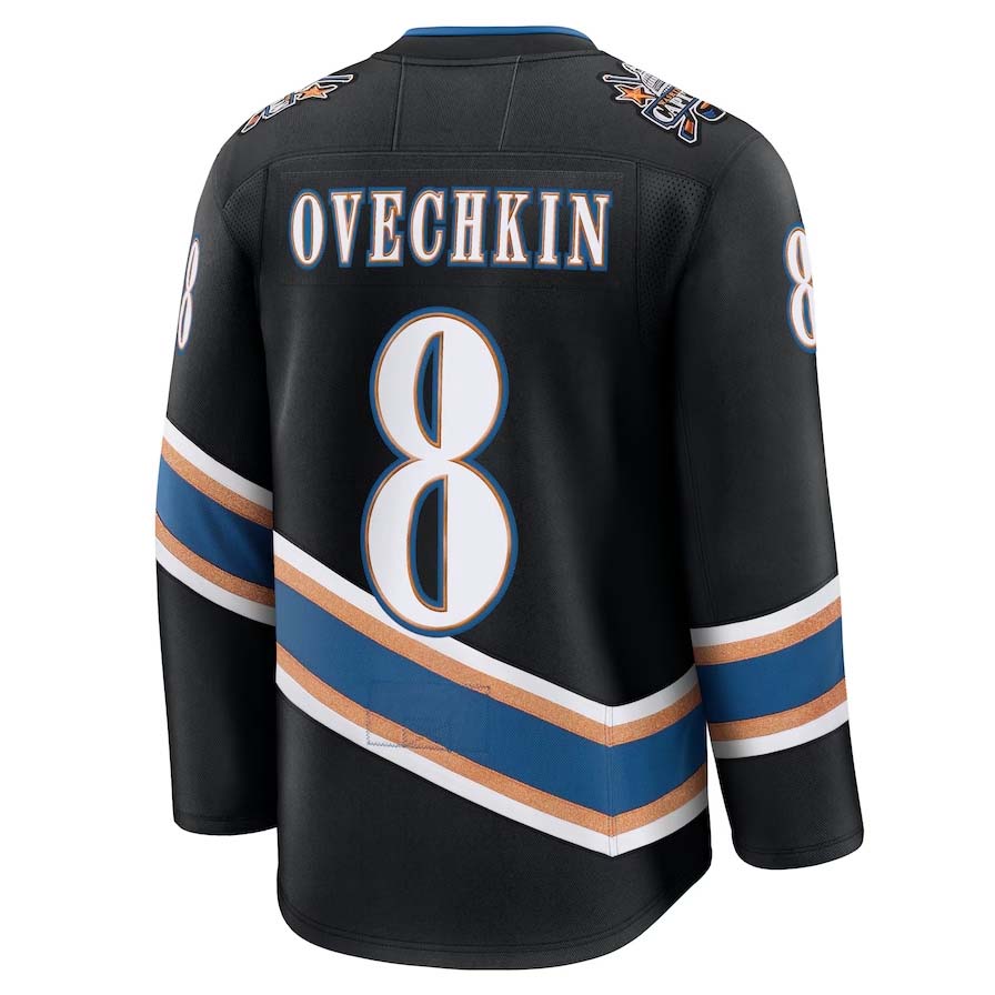 W.Capitals #8 Alexander Ovechkin Fanatics Alternate 50th Anniversary Premium Jersey - Black Stitched American Hockey Jerseys CustomName