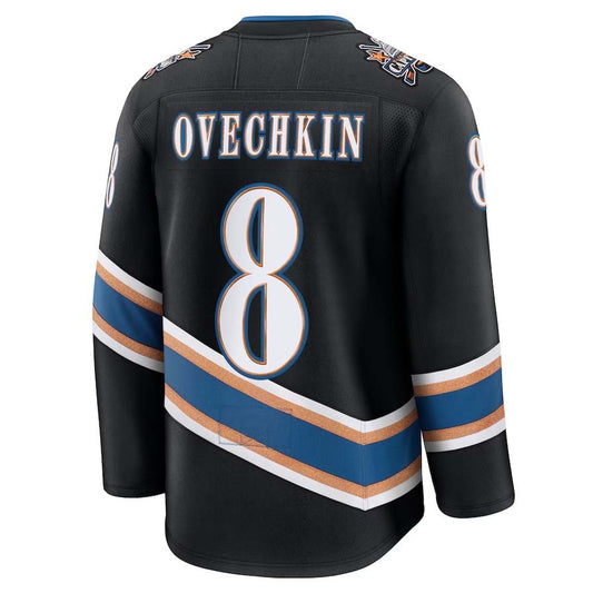 W.Capitals #8 Alexander Ovechkin Fanatics Alternate 50th Anniversary Premium Jersey - Black Stitched American Hockey Jerseys CustomName