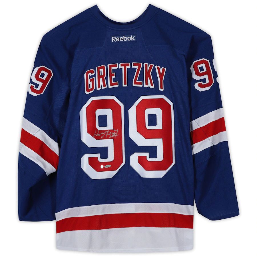 NY.Rangers #99 Wayne Gretzky Autographed Blue Reebok Premier Jersey Stitched American Hockey Jerseys CustomName