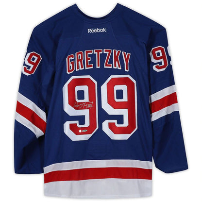 NY.Rangers #99 Wayne Gretzky Autographed Blue Reebok Premier Jersey Stitched American Hockey Jerseys CustomName