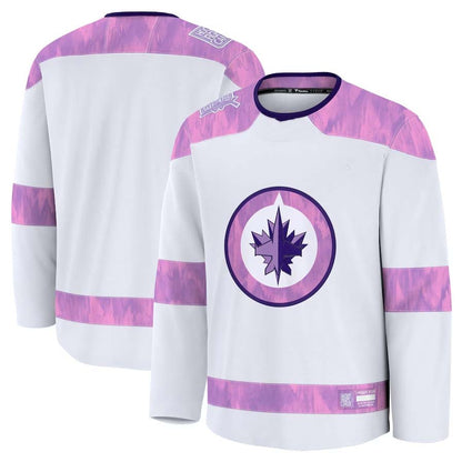 W.Jets Fanatics 2024 Hockey Fights Cancer Practice Jersey - White Stitched American Hockey Jerseys CustomName