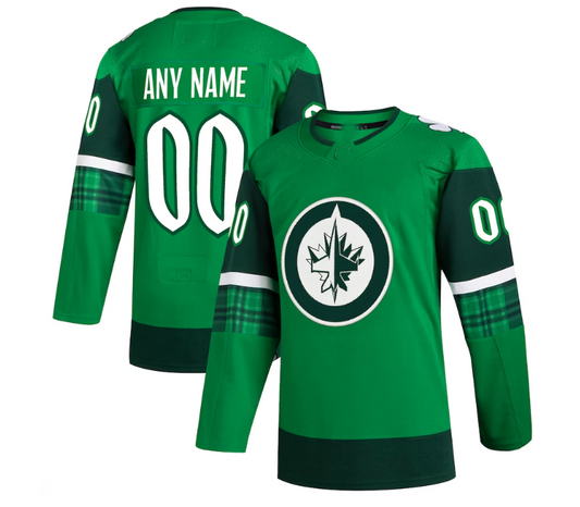 Custom W.Jets 2023 St. Patrick's Day Primegreen Authentic Jersey - Kelly Green Stitched American Hockey Jerseys CustomName