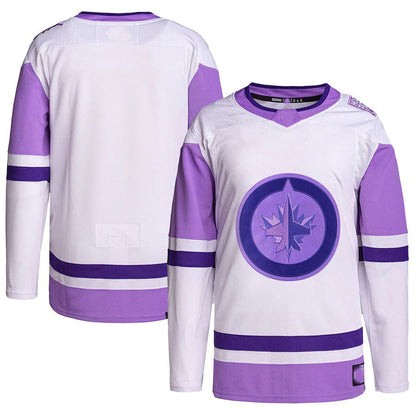 W.Jets Hockey Fights Cancer Primegreen Authentic Blank Practice Jersey White Purple Stitched American Hockey Jerseys CustomName