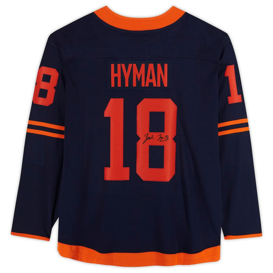 E.Oilers #18 Zach Hyman Fanatics Authentic Autographed Fanatics Alternate Breakaway Jersey Navy Stitched American Hockey Jerseys CustomName