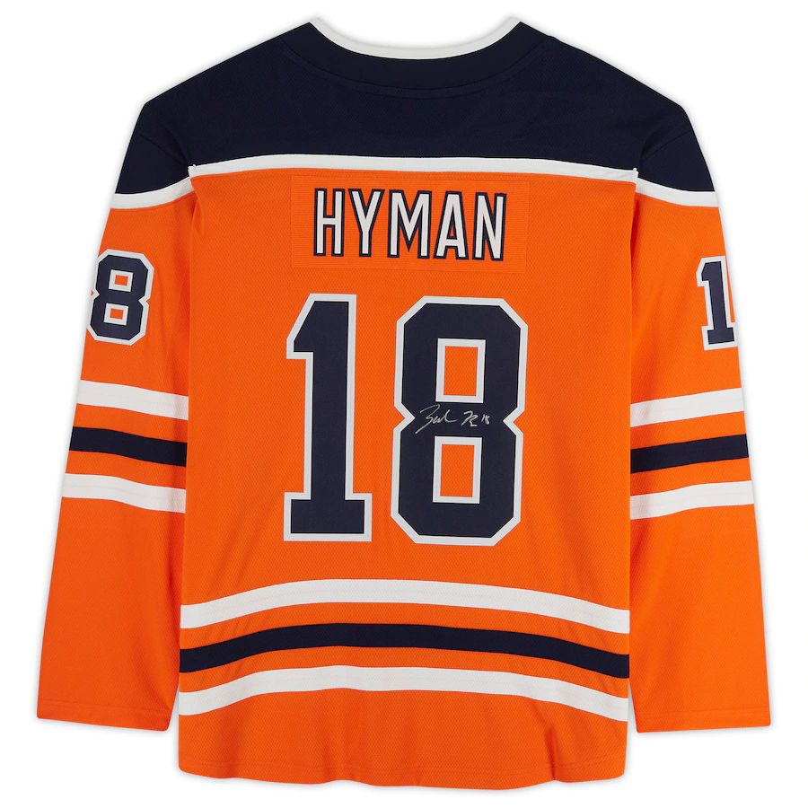 E.Oilers #18 Zach Hyman Fanatics Authentic Autographed Fanatics Breakaway Jersey Orange Stitched American Hockey Jerseys CustomName