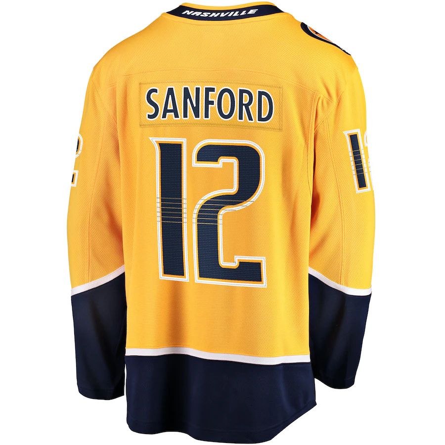 N.Predators #12 Zach Sanford Fanatics Branded Home Breakaway Player Jersey Gold Stitched American Hockey Jerseys CustomName